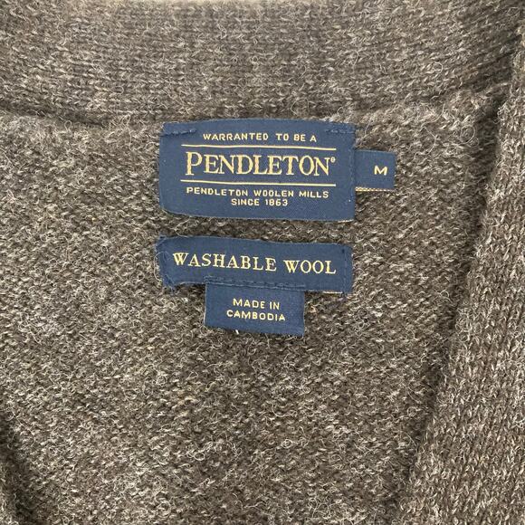 Pendleton Washable Wool V-Neck Cardigan Women M Brown Gray Heathered Cozy Lounge - Picture 4 of 10